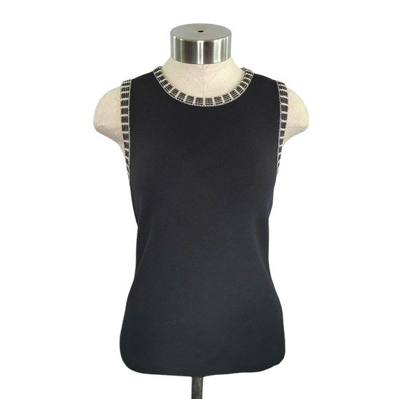 Kate Hill black sleeveless knit top sweater w/ crochet hem- size XS - Picture 1 of 7